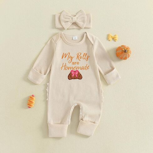 My First Thanksgiving Baby Girl Outfit Newborn Homemade Rolls Onesie Waffle Knit Romper Jumpsuit Cute Clothes in Saudi Arabia