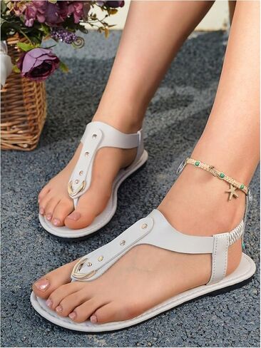 Oyoangle Women's Toe Post Sandals Open Open Toe Strap Strap Syndy Flat in Saudi Arabia