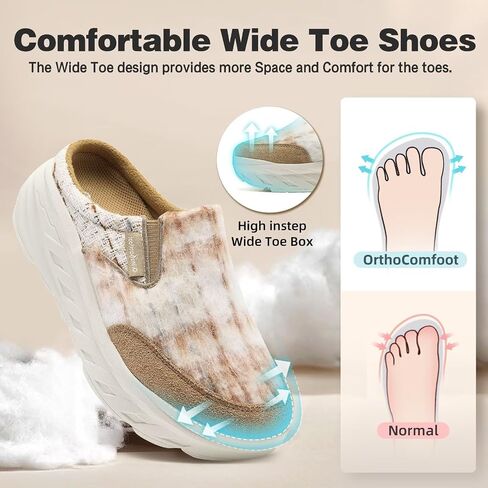 Women's Orthopedic Diabetic Wide Slippers: Comfortable Arch Support Plantar Fasciitis House Slip On Loafers, Casual Flat Feet Winter Warm Walking Shoes for Foot and Heel Pain Relief in Saudi Arabia