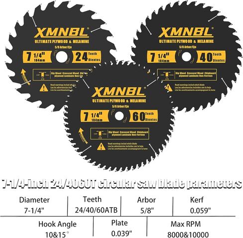 7-1/4 Inch Circular Saw Blade 24T 40T 60T Combination,7-1/4 Saw Frame Ultra Fine Finish Circular Saw Blade,Compatible with DEWALT,Makita,Skil Saw for Wood Plywood Material Cutting,5/8 Inch Arbor in Kuwait