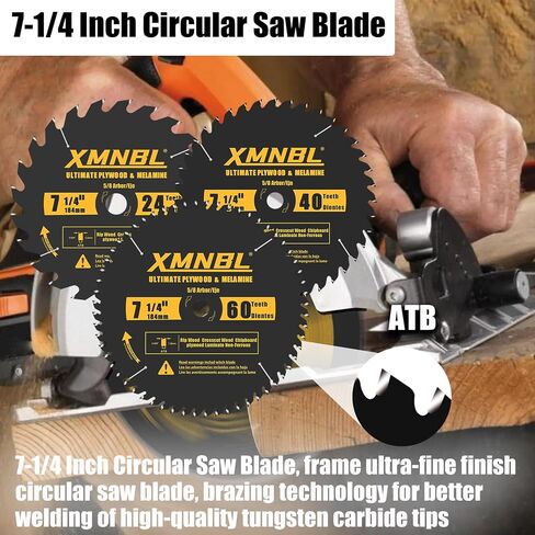 7-1/4 Inch Circular Saw Blade 24T 40T 60T Combination,7-1/4 Saw Frame Ultra Fine Finish Circular Saw Blade,Compatible with DEWALT,Makita,Skil Saw for Wood Plywood Material Cutting,5/8 Inch Arbor in Kuwait