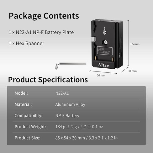 Nitze NP-F Battery Adapter Plate, with 8V/3A DC, 12V/3A DC, USB-A and USB-C Output Ports, for Sony NP-F550/ F750/ F970 Battery - N22-A1 in Saudi Arabia