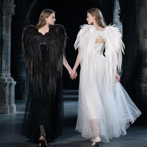Angel Wings Black 2.3Ft Fairy Wings Costume Accessories for Photo Booth Props Women's Angel Cosplay Princess Stage Show in Kuwait