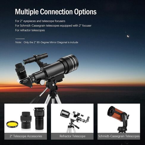 Astromania 2" Color/Planetary Filter for Telescope - #12 Yellow - Bundle with - 2" Diagonal 90° Mirror with 93% Reflectivity in Saudi Arabia