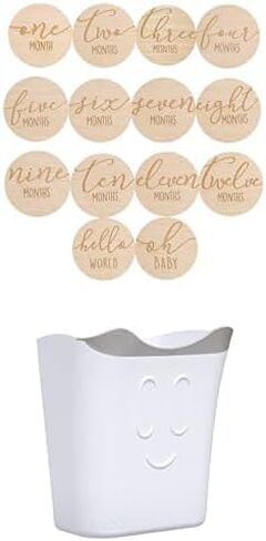 حزمة من Pearhead Wooden Monthly Milestone Photo Cards + Ubbi قنديل البحر إسفنجات حمام الطفل ، غطاء المهد ، مجموعة من 3 in Kuwait