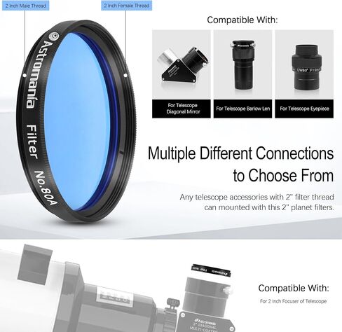 Astromania 2" Color/Planetary Filter for Telescope - #80A Blue - Bundle with - 2" 35mm Eyepiece Extension Tube Adapter in Saudi Arabia