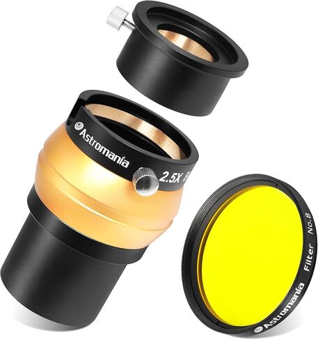 Astromania 2" Color/Planetary Filter for Telescope - #8 Yellow - Bundle with - 2.5X 2 inch Barlow Lens with 4 Elements in Saudi Arabia