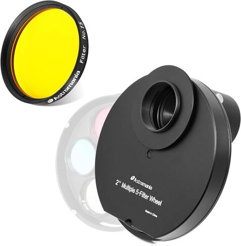 Astromania 2" Color/Planetary Filter for Telescope - #15 Yellow-Orange - Bundle with - 2" Multiple 5-Position Filter Wheel in Saudi Arabia