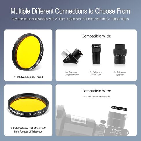 Astromania 2" Color/Planetary Filter for Telescope - #15 Yellow-Orange - Bundle with - 2" Multiple 5-Position Filter Wheel in Saudi Arabia