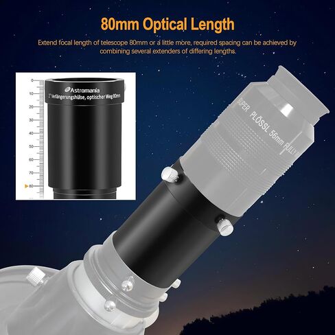 Astromania 2" Color/Planetary Filter for Telescope - #12 Yellow - Bundle with - 2" 80mm Eyepiece Extension Tube Adapter in Saudi Arabia