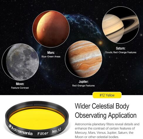 Astromania 2" Color/Planetary Filter for Telescope - #12 Yellow - Bundle with - 2" 80mm Eyepiece Extension Tube Adapter in Saudi Arabia