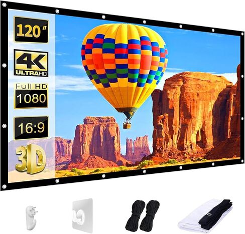 AAJK 150inch Outdoor Projector Screen Anti Crease Portable Movie Screen | Projector Screen Outdoor, Washable, 16:9, Foldable, Home Theater Outdoor Indoor, Support Double Sided Projection Screen in Kuwait