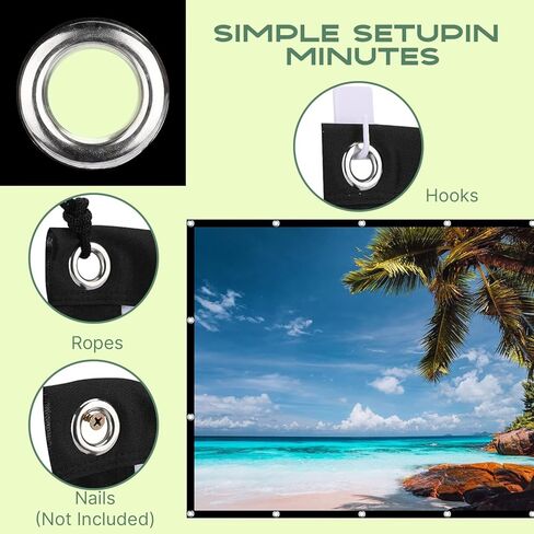 AAJK 150inch Outdoor Projector Screen Anti Crease Portable Movie Screen | Projector Screen Outdoor, Washable, 16:9, Foldable, Home Theater Outdoor Indoor, Support Double Sided Projection Screen in Kuwait