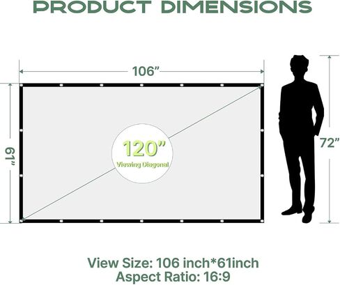 AAJK 150inch Outdoor Projector Screen Anti Crease Portable Movie Screen | Projector Screen Outdoor, Washable, 16:9, Foldable, Home Theater Outdoor Indoor, Support Double Sided Projection Screen in Kuwait