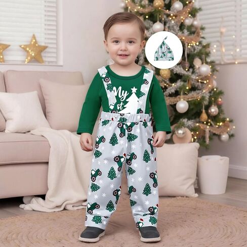 My 1st Christmas Newborn Baby Boy Clothes Print Long Sleeve Romper Bodysuit Overalls Pants Hat Set 3Pcs Fall Outfit in Kuwait