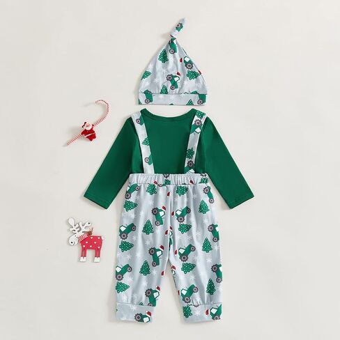 My 1st Christmas Newborn Baby Boy Clothes Print Long Sleeve Romper Bodysuit Overalls Pants Hat Set 3Pcs Fall Outfit in Kuwait