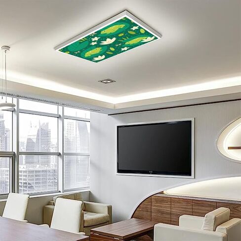 6 Pack Fluorescent Light Covers for Ceiling Light, Green Lake swamp Toads frogs water lilies Hand drawn Square repeating Light Filters for Classroom Home, 4' x 2' Decorative Magnetic Light Cover in Saudi Arabia