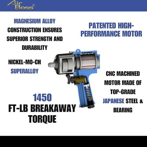 Airboss AW-141P 1/2" Air Impact Wrench, 1,620 ft-lbs Max Torque, Twin Hammer, Magnesium Alloy, High Torque 1/2 Impact Wrench for Lug Nuts, Tire Shop, Automotive Repair & General Fastening in Saudi Arabia