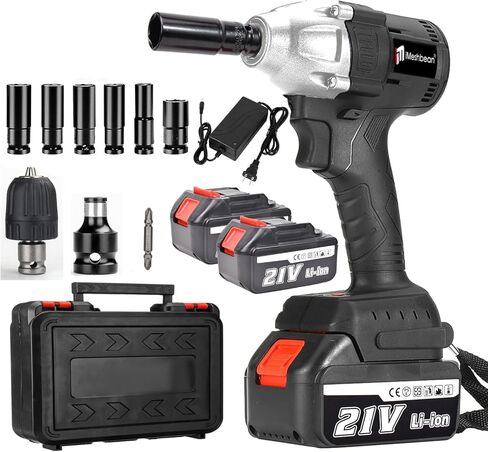 Cordless Impact Wrench 21V Brushless Motor Max Torque 520N.m,Battery Impact Wrench 1/2 High Torque,2x 3.0 Ah Li-ion Battery,6 Sockets,Fast Charger,Belt Clip,Tool Case in Kuwait