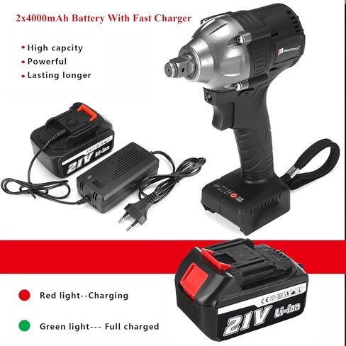 Cordless Impact Wrench 21V Brushless Motor Max Torque 520N.m,Battery Impact Wrench 1/2 High Torque,2x 3.0 Ah Li-ion Battery,6 Sockets,Fast Charger,Belt Clip,Tool Case in Kuwait