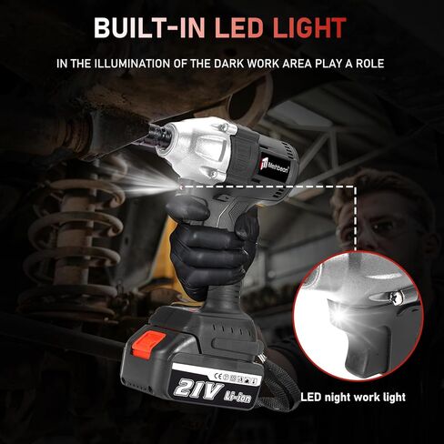 Cordless Impact Wrench 21V Brushless Motor Max Torque 520N.m,Battery Impact Wrench 1/2 High Torque,2x 3.0 Ah Li-ion Battery,6 Sockets,Fast Charger,Belt Clip,Tool Case in Kuwait