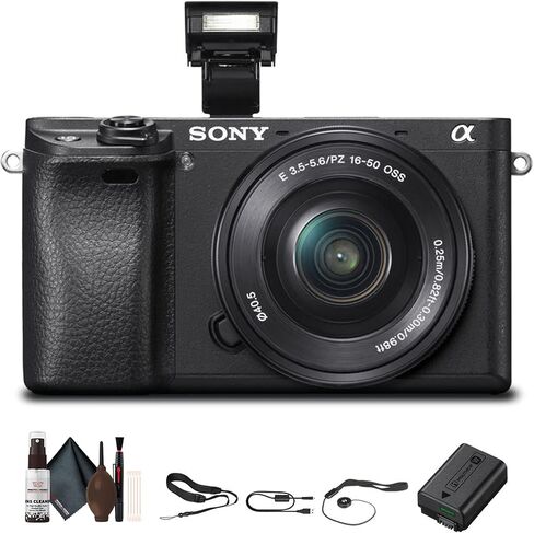 Sony Alpha a6300 Mirrorless Camera with 16-50mm Lens Black (ILCE6300L/B) + Lens Cap Keeper + Cleaning Kit in Saudi Arabia