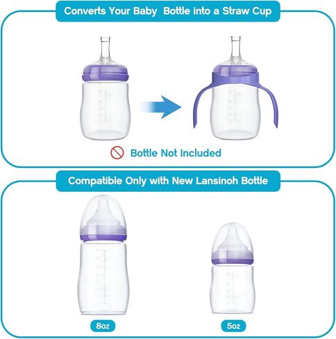 طقم تحويل كوب كوب من Straw Sippy لزجاجات Baby Lansinoh ، مجموعة انتقال الكؤوس Sippy بأعلى حلمة ناعمة ، قش مرجح ، مقبض الزجاجة ، فرشاة التنظيف ، حالة مقاومة للغبار ، 8m+، 2 عبوة in Kuwait