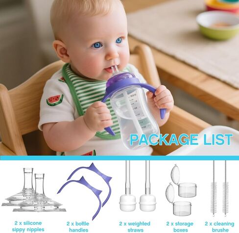 طقم تحويل كوب كوب من Straw Sippy لزجاجات Baby Lansinoh ، مجموعة انتقال الكؤوس Sippy بأعلى حلمة ناعمة ، قش مرجح ، مقبض الزجاجة ، فرشاة التنظيف ، حالة مقاومة للغبار ، 8m+، 2 عبوة in Kuwait