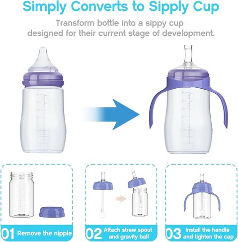 طقم تحويل كوب كوب من Straw Sippy لزجاجات Baby Lansinoh ، مجموعة انتقال الكؤوس Sippy بأعلى حلمة ناعمة ، قش مرجح ، مقبض الزجاجة ، فرشاة التنظيف ، حالة مقاومة للغبار ، 8m+، 2 عبوة in Kuwait