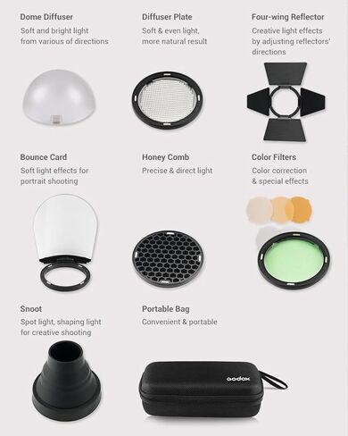 Godox V1 V1N Camera Flash with AK-R1 Accessories Kit for Nikon, V1-N 76Ws 2.4G TTL HSS Flash Speedlite Speedlight Kit with Diffusion Dome, 4 Filters, Snoot, Honeycomb Grid, 4-Way Barn Door in Saudi Arabia