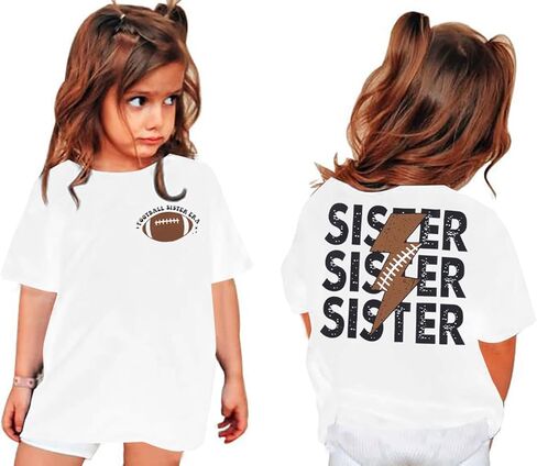 Toddler Football Sister Shirt Baby Girl Football Outfit Big Sister Shirt Game Day Girl T-Shirt Cotton Tee Top in Kuwait