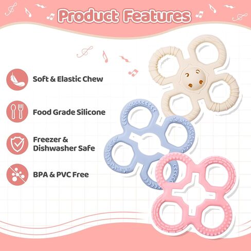 Baby Teething Toys 3 in 1 Silicone Teethers - BPA Free Food Grade Silicone Teething Ring Rattle Toys for Babies 3-6 Months 6-12 Months, Soft & Easy Hold, Baby Chew Toy for Toddlers (Yellow) in Kuwait