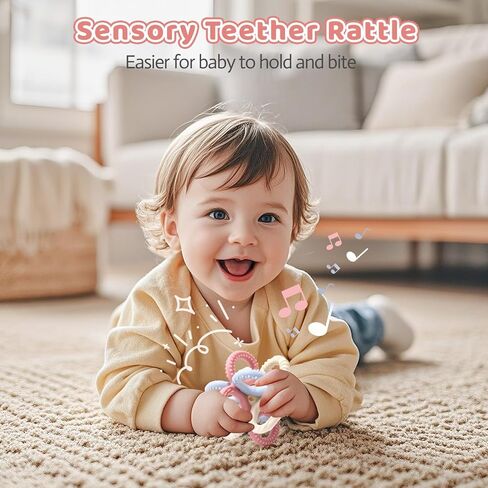 Baby Teething Toys 3 in 1 Silicone Teethers - BPA Free Food Grade Silicone Teething Ring Rattle Toys for Babies 3-6 Months 6-12 Months, Soft & Easy Hold, Baby Chew Toy for Toddlers (Yellow) in Kuwait