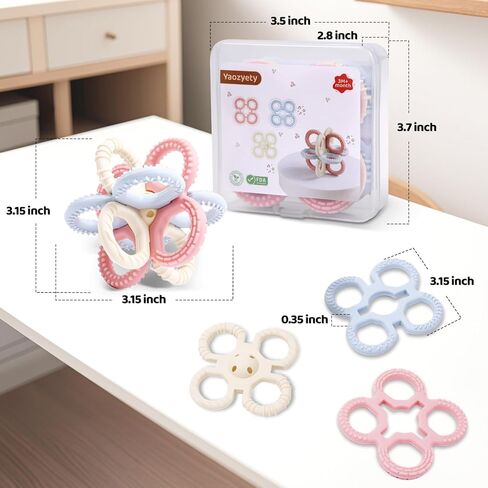 Baby Teething Toys 3 in 1 Silicone Teethers - BPA Free Food Grade Silicone Teething Ring Rattle Toys for Babies 3-6 Months 6-12 Months, Soft & Easy Hold, Baby Chew Toy for Toddlers (Yellow) in Kuwait