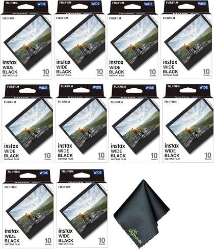 Fujifilm Instax Wide Black Instant Film (100 Exposures) Bundle with Diginerds Microfiber Cleaning Cloth in Saudi Arabia