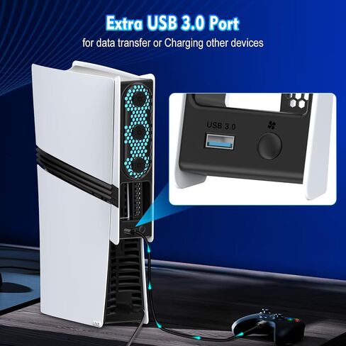 for PS5 Cooling Fan with Led Light, Quiet for PS5 Fan Cooling Fan HUIJUTCHEN for PS5 Cooler Cooling Fan for Playstation 5 fan with 3 Small Fans 3.0 USB Port 2 Fan Speed Setting fan (White) in Kuwait