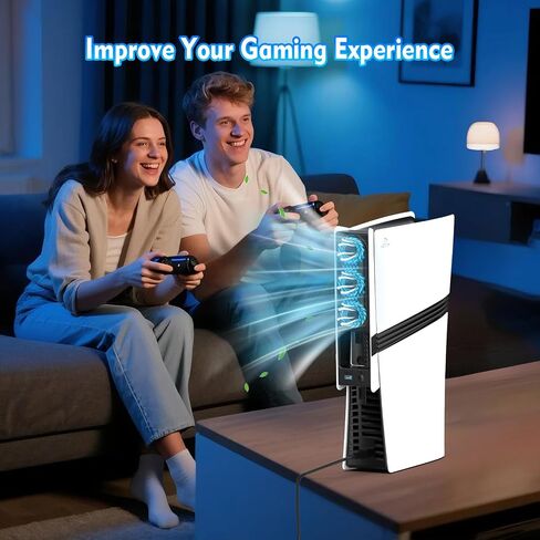 for PS5 Cooling Fan with Led Light, Quiet for PS5 Fan Cooling Fan HUIJUTCHEN for PS5 Cooler Cooling Fan for Playstation 5 fan with 3 Small Fans 3.0 USB Port 2 Fan Speed Setting fan (White) in Kuwait