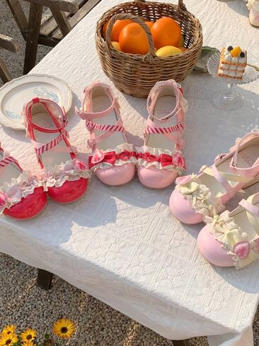 ZQW Sweet Lolita Mary Jane Shoes Kawaii Strawberry Cake Pumps for Women Handmade Chunky Mid Heel Girls Cosplay Party Shoes in Saudi Arabia
