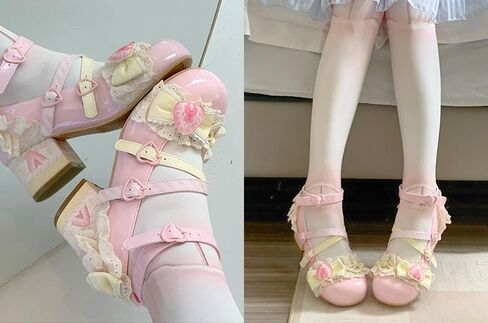 ZQW Sweet Lolita Mary Jane Shoes Kawaii Strawberry Cake Pumps for Women Handmade Chunky Mid Heel Girls Cosplay Party Shoes in Saudi Arabia