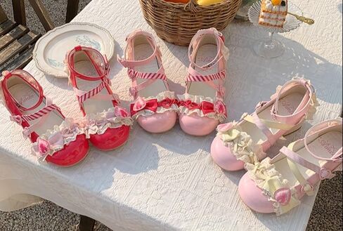 ZQW Sweet Lolita Mary Jane Shoes Kawaii Strawberry Cake Pumps for Women Handmade Chunky Mid Heel Girls Cosplay Party Shoes in Saudi Arabia