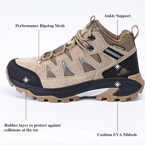 Queday Mens Womens Leather Bracking Boots Boots Lightweight Outdoor Walking Shoes Treptible Doede Hike Trekking Trails Camping Climbing in Kuwait
