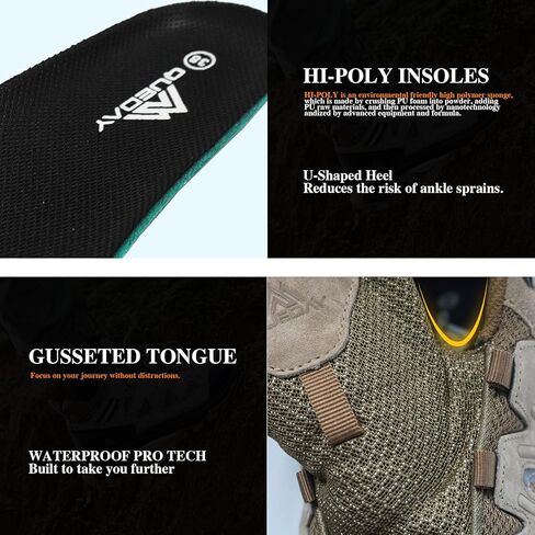 Queday Mens Womens Leather Bracking Boots Boots Lightweight Outdoor Walking Shoes Treptible Doede Hike Trekking Trails Camping Climbing in Kuwait