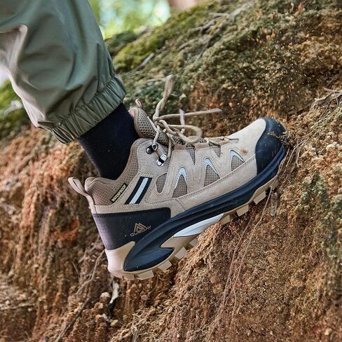 Queday Mens Womens Leather Bracking Boots Boots Lightweight Outdoor Walking Shoes Treptible Doede Hike Trekking Trails Camping Climbing in Kuwait