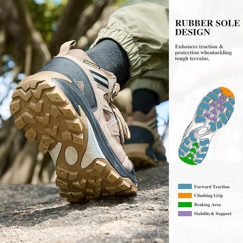 Queday Mens Womens Leather Bracking Boots Boots Lightweight Outdoor Walking Shoes Treptible Doede Hike Trekking Trails Camping Climbing in Kuwait