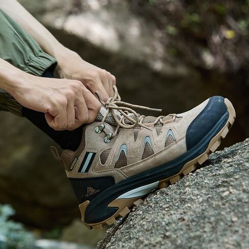 Queday Mens Womens Leather Bracking Boots Boots Lightweight Outdoor Walking Shoes Treptible Doede Hike Trekking Trails Camping Climbing in Kuwait