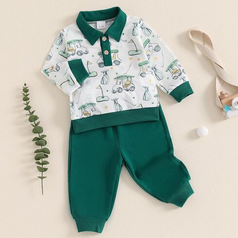 SAYOO Toddler Baby Boy Fall Clothes Western Cow Print/Mallard Duck Print Turn Down Collar Sweatshirt Jogger Pant Outfit in Saudi Arabia