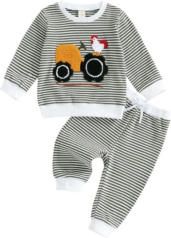 Fomoyuu Baby Boy Fall Winter Winter Striped Presidered Waffle Waffle Sweatshirt اطفال السراويل العليا مجموعات ملابس صغيرة in Saudi Arabia