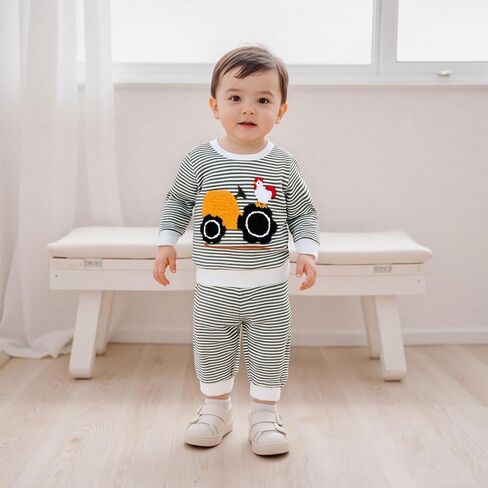 Fomoyuu Baby Boy Fall Winter Winter Striped Presidered Waffle Waffle Sweatshirt اطفال السراويل العليا مجموعات ملابس صغيرة in Saudi Arabia