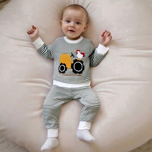 Fomoyuu Baby Boy Fall Winter Winter Striped Presidered Waffle Waffle Sweatshirt اطفال السراويل العليا مجموعات ملابس صغيرة in Saudi Arabia