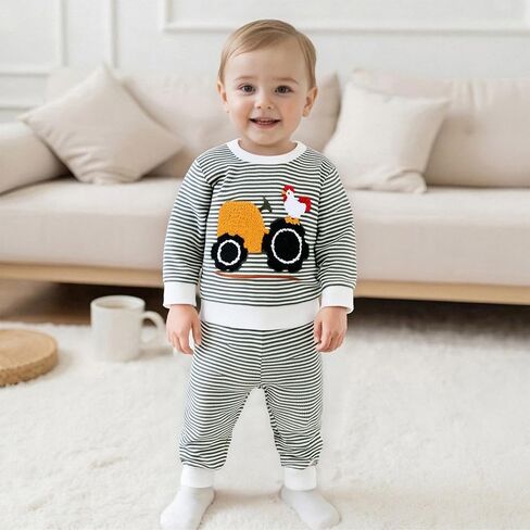 Fomoyuu Baby Boy Fall Winter Winter Striped Presidered Waffle Waffle Sweatshirt اطفال السراويل العليا مجموعات ملابس صغيرة in Saudi Arabia